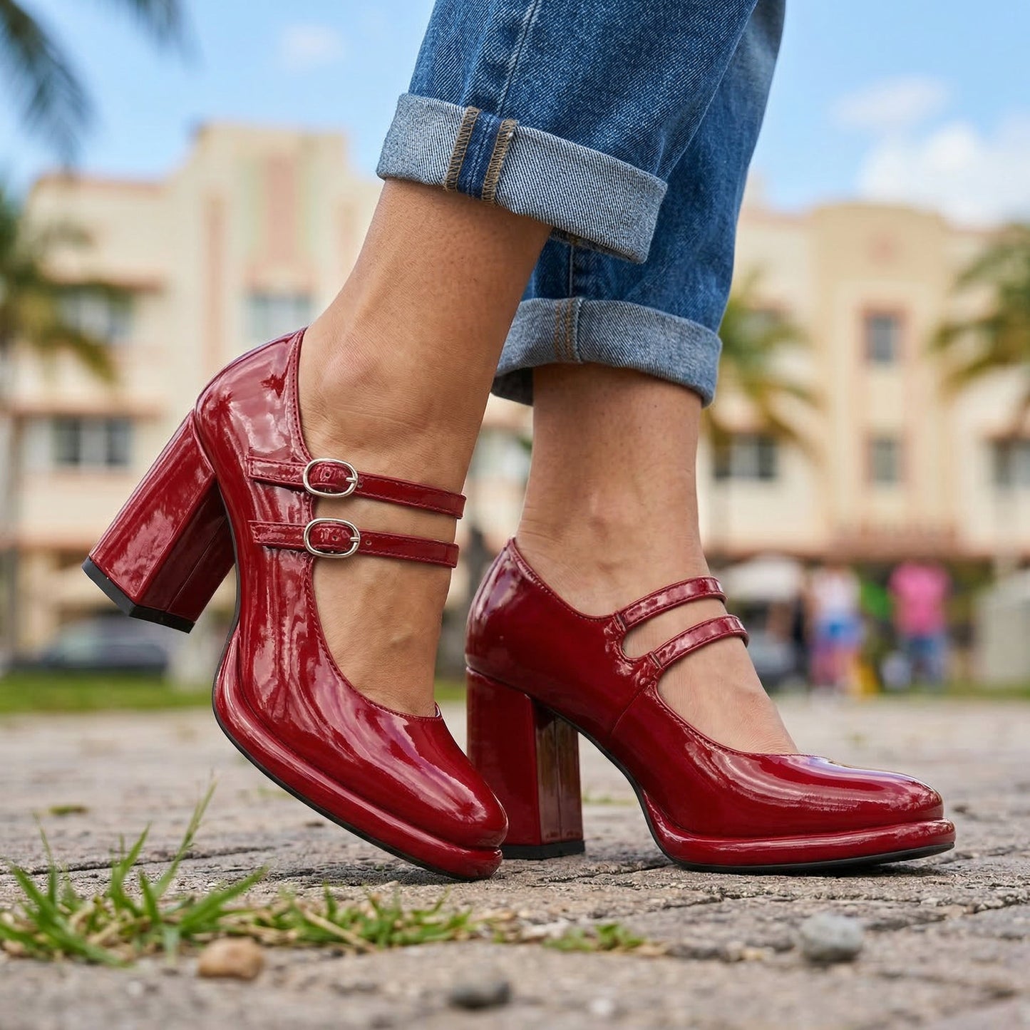 Women's Patent Leather Twin Strap Loafers Corvine