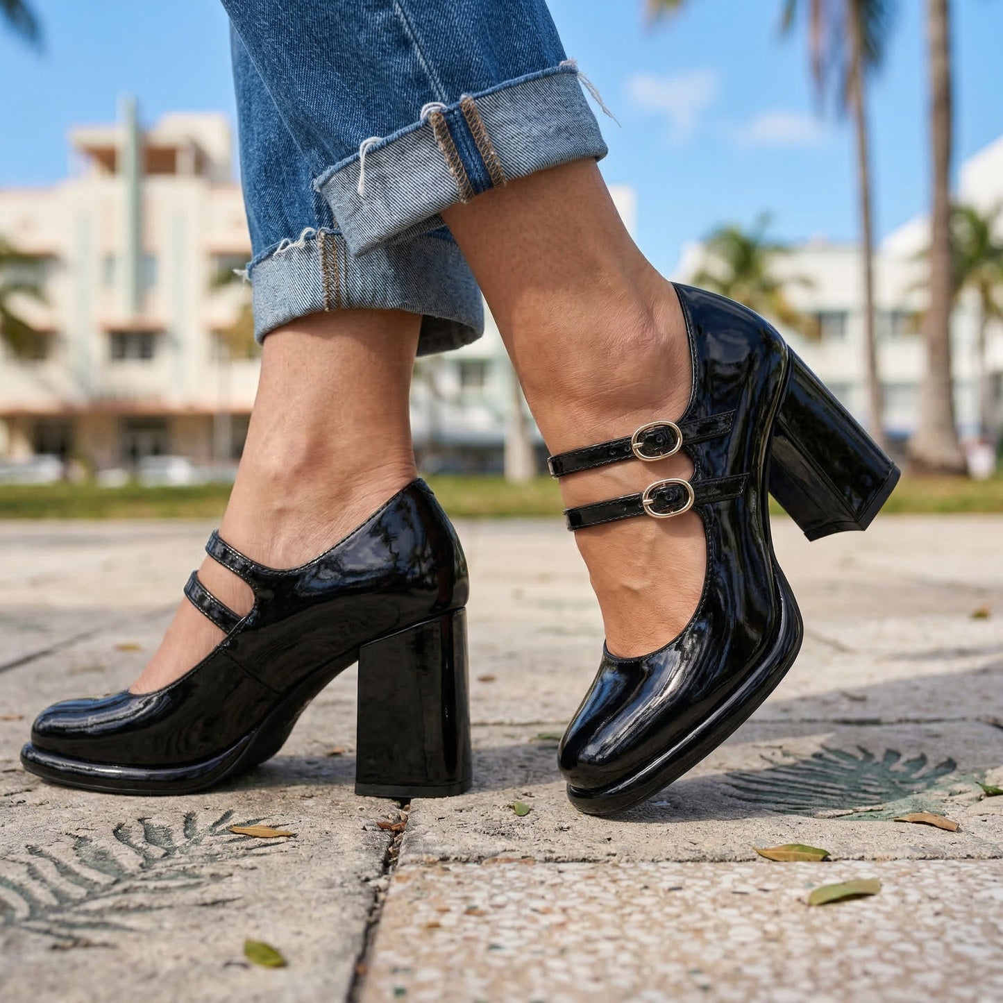 Women's Patent Leather Twin Strap Loafers Corvine