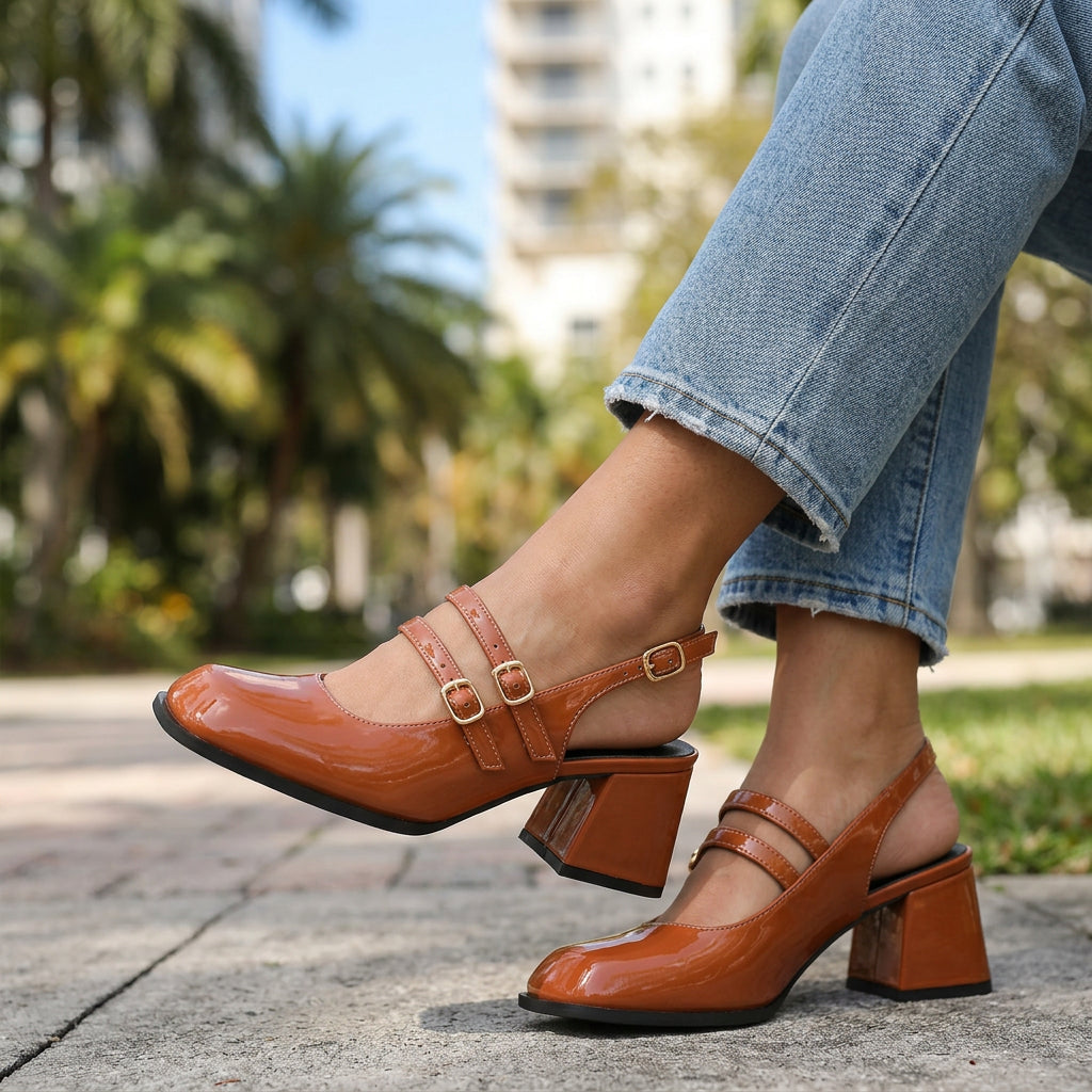 Women's Patent Leather Twin Strap Loafers Corvine