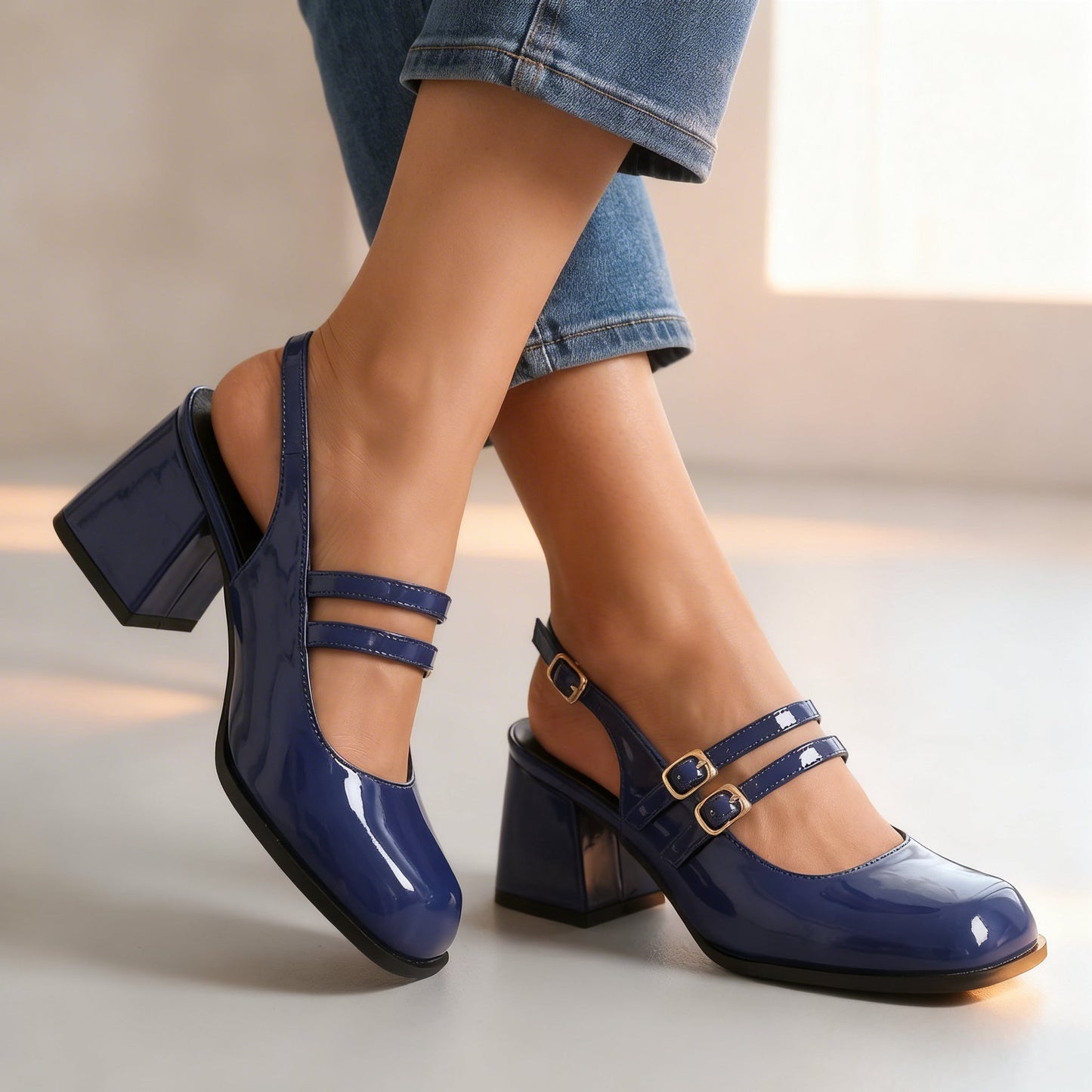 Women's Patent Leather Twin Strap Loafers Corvine