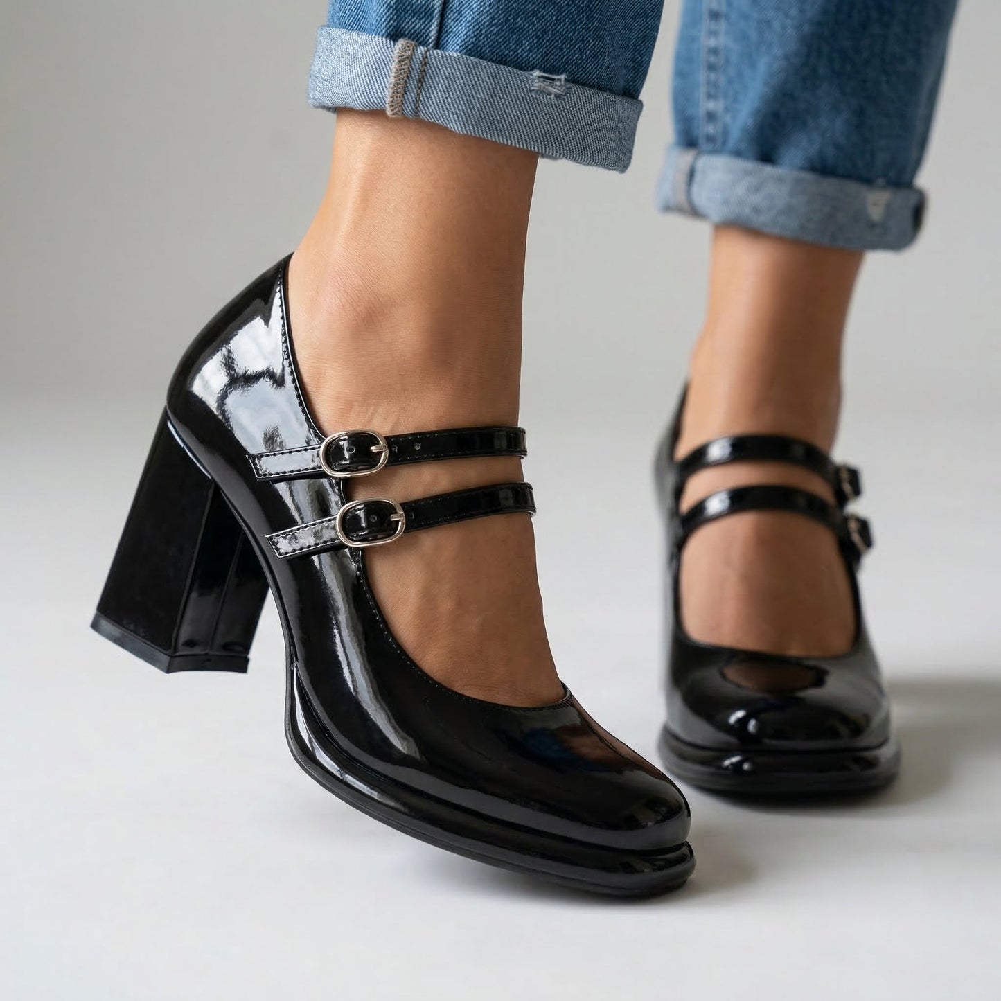 Women's Patent Leather Twin Strap Loafers Corvine