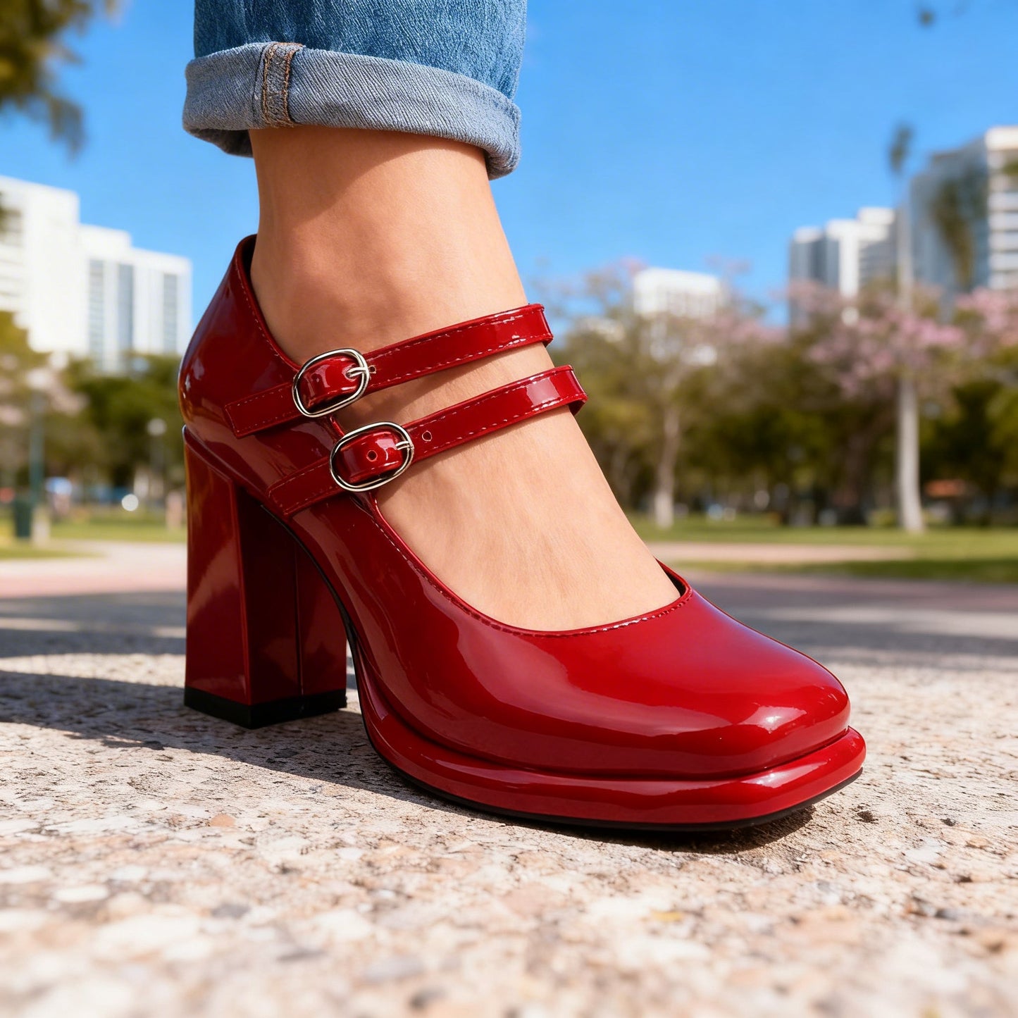 Women's Patent Leather Twin Strap Loafers Corvine