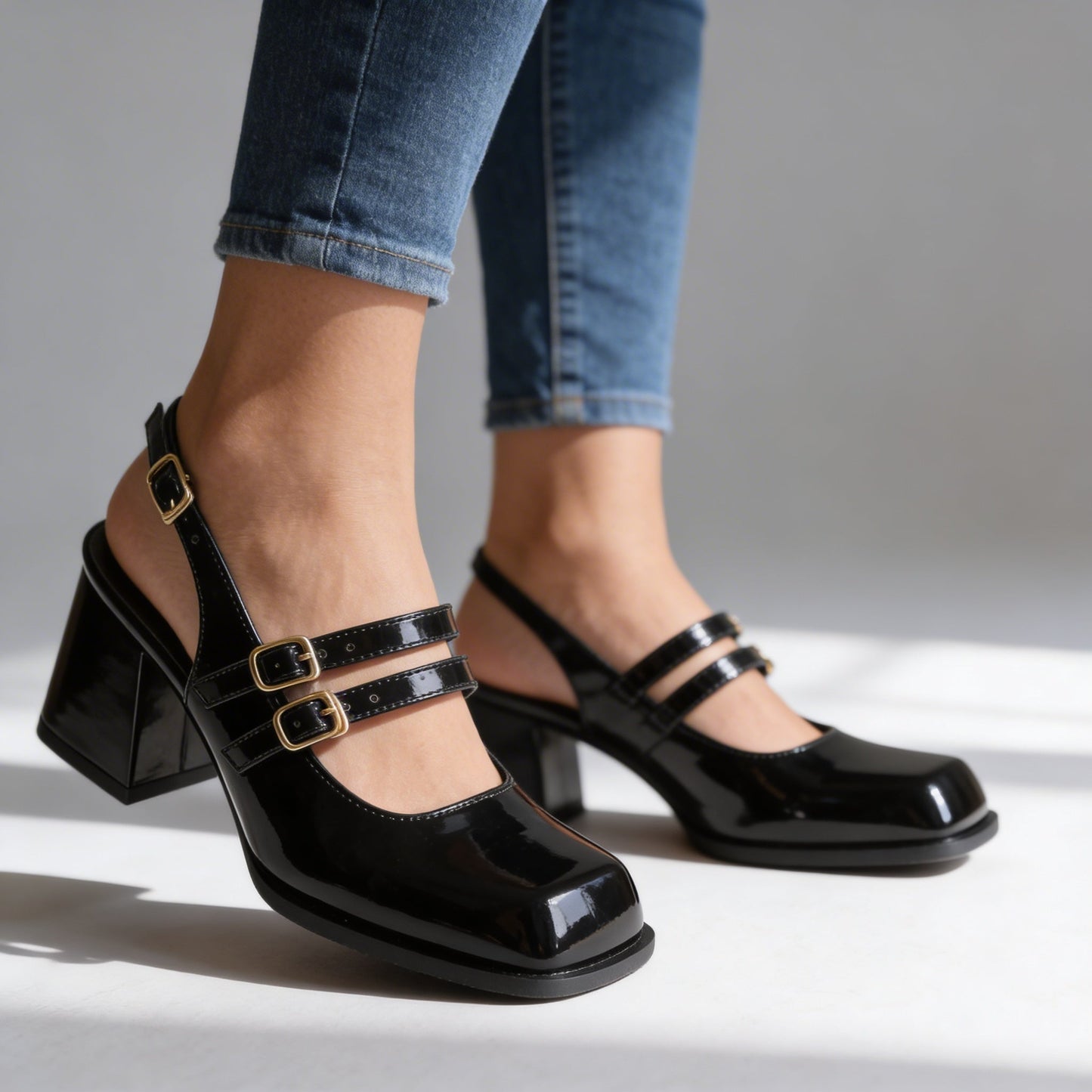 Women's Patent Leather Twin Strap Loafers Corvine