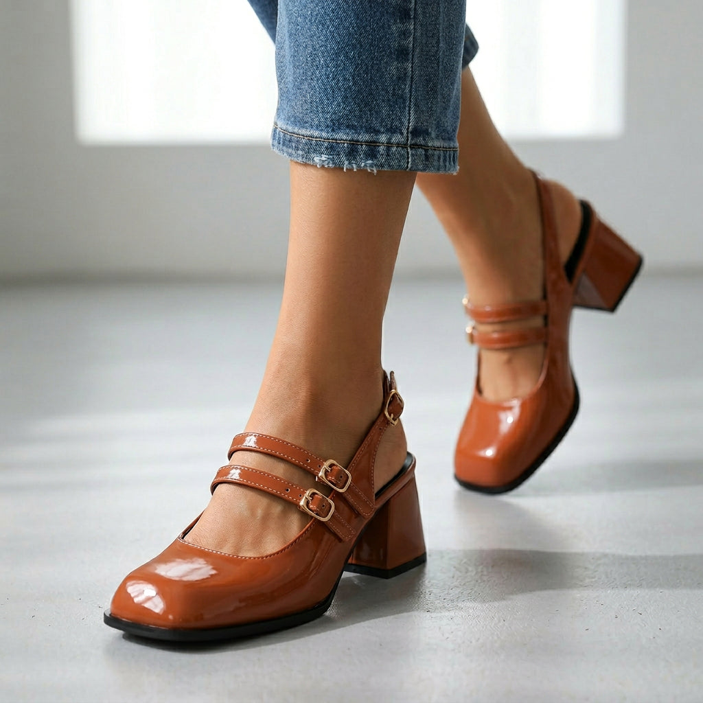 Women's Patent Leather Twin Strap Loafers Corvine