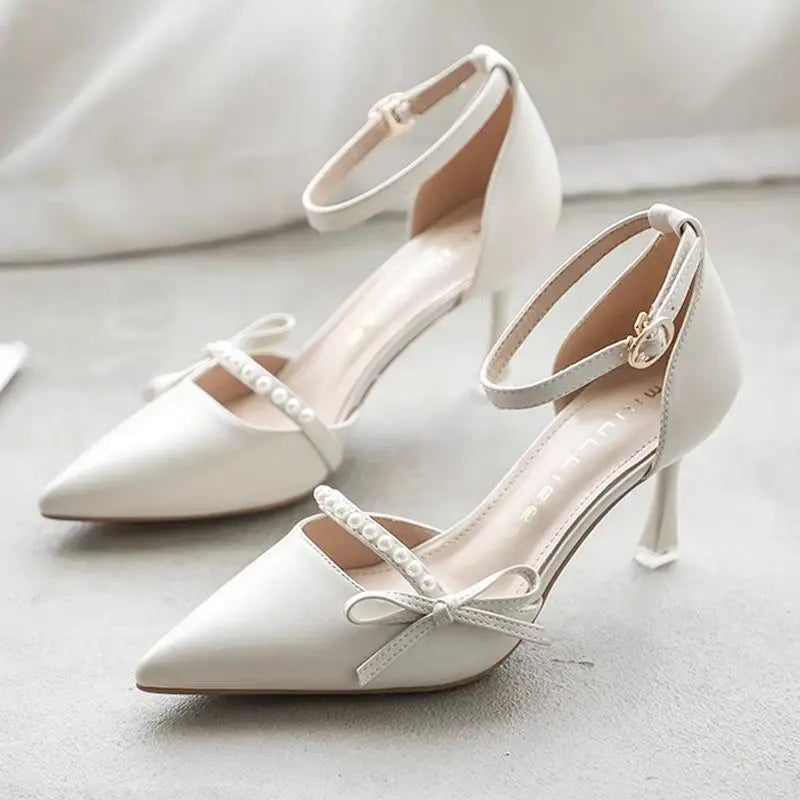 Women's Pearl-Embellished Vegan Leather Heeled Sandals Corvine
