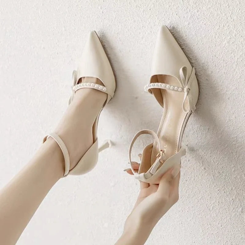 Women's Pearl-Embellished Vegan Leather Heeled Sandals Corvine