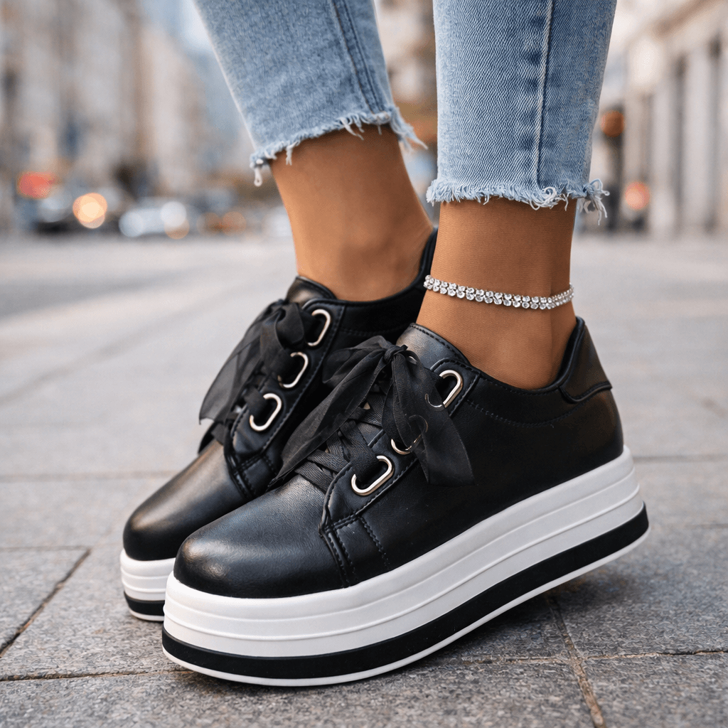 Women's Pearlescent Leather Platform Sneakers | Stylish Chunky Casual Shoes