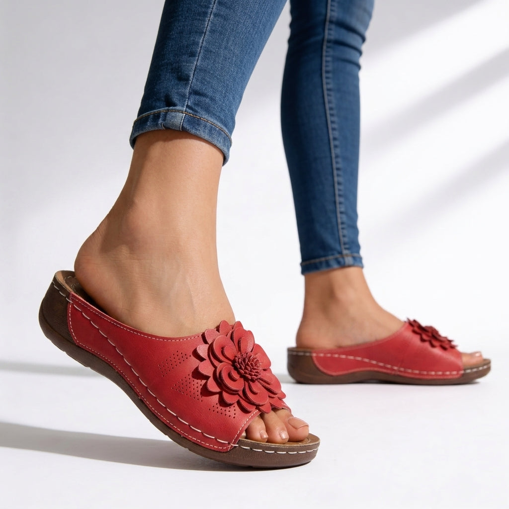 Women's Perforated Floral Slide Sandals Corvine