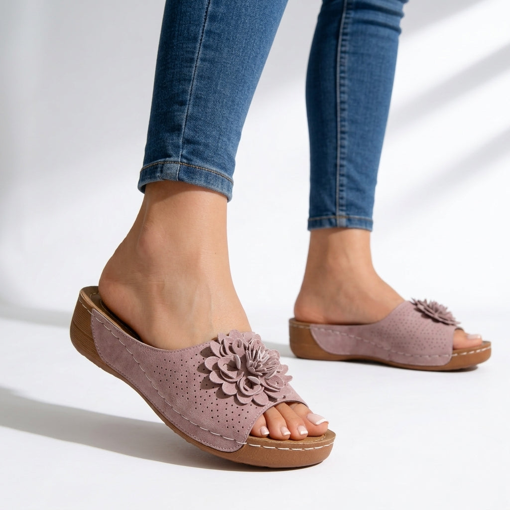 Women's Perforated Floral Slide Sandals Corvine