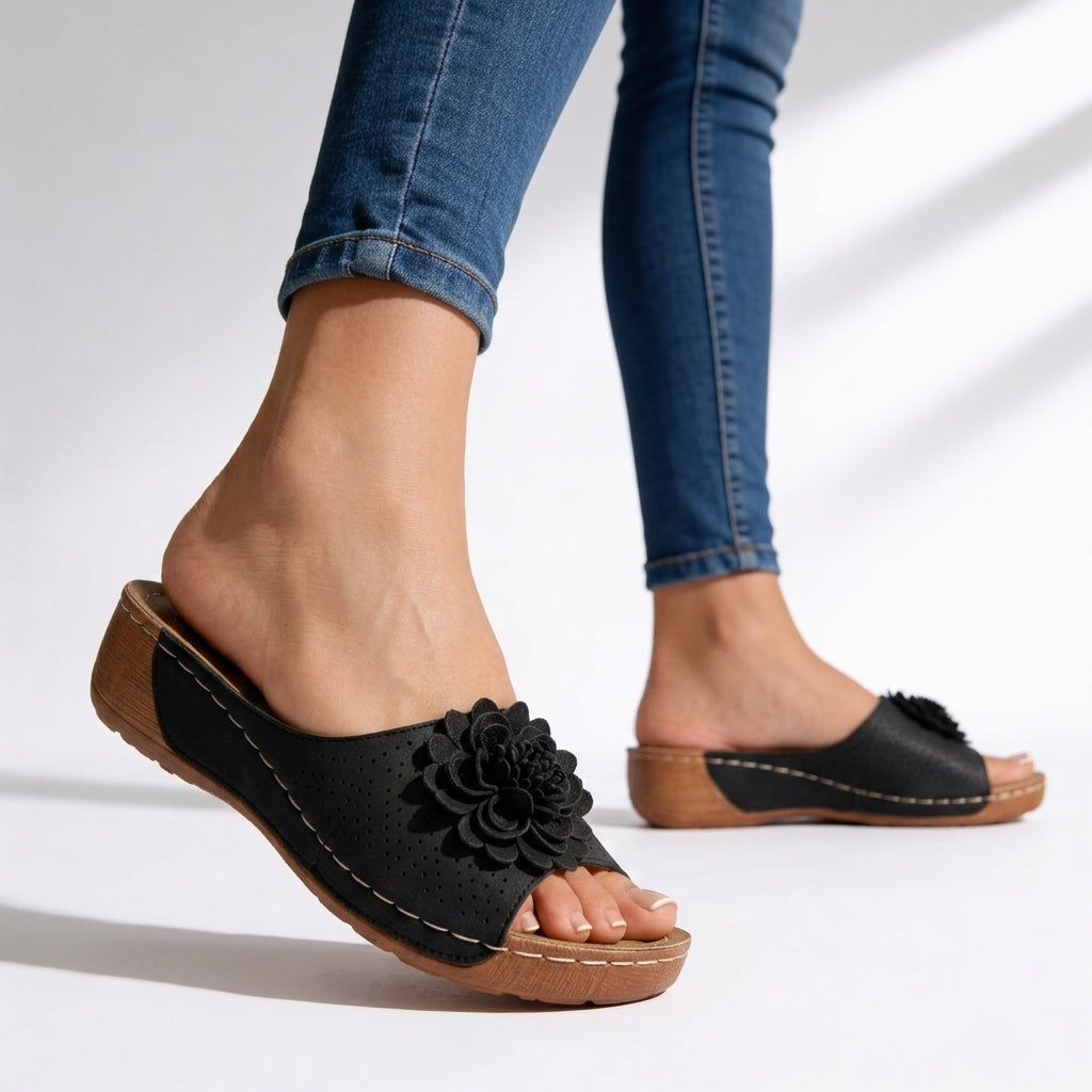 Women's Perforated Floral Slide Sandals Corvine