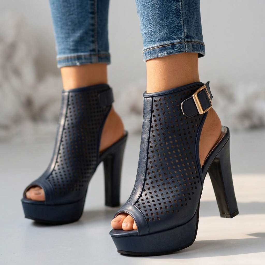 Women's Perforated Open Toe Heels Corvine