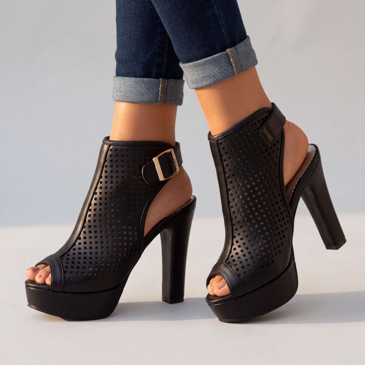 Women's Perforated Open Toe Heels Corvine