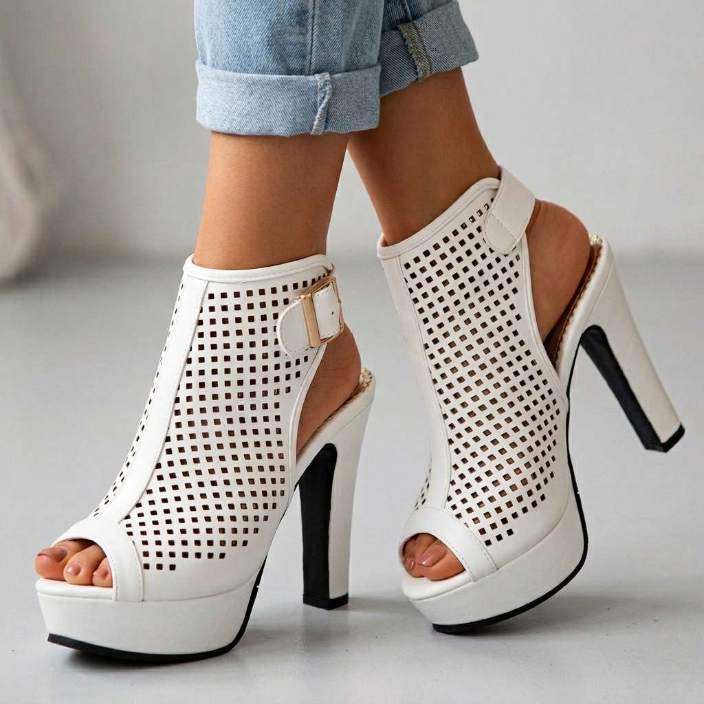 Women's Perforated Open Toe Heels Corvine
