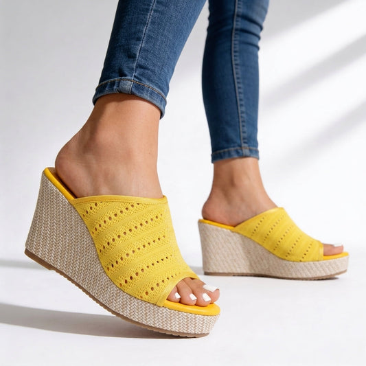 Women's Perforated Stretch-Knit Wedge Sandals Corvine