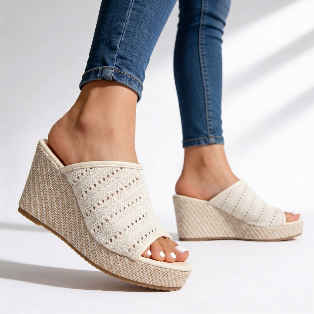 Women's Perforated Stretch-Knit Wedge Sandals Corvine