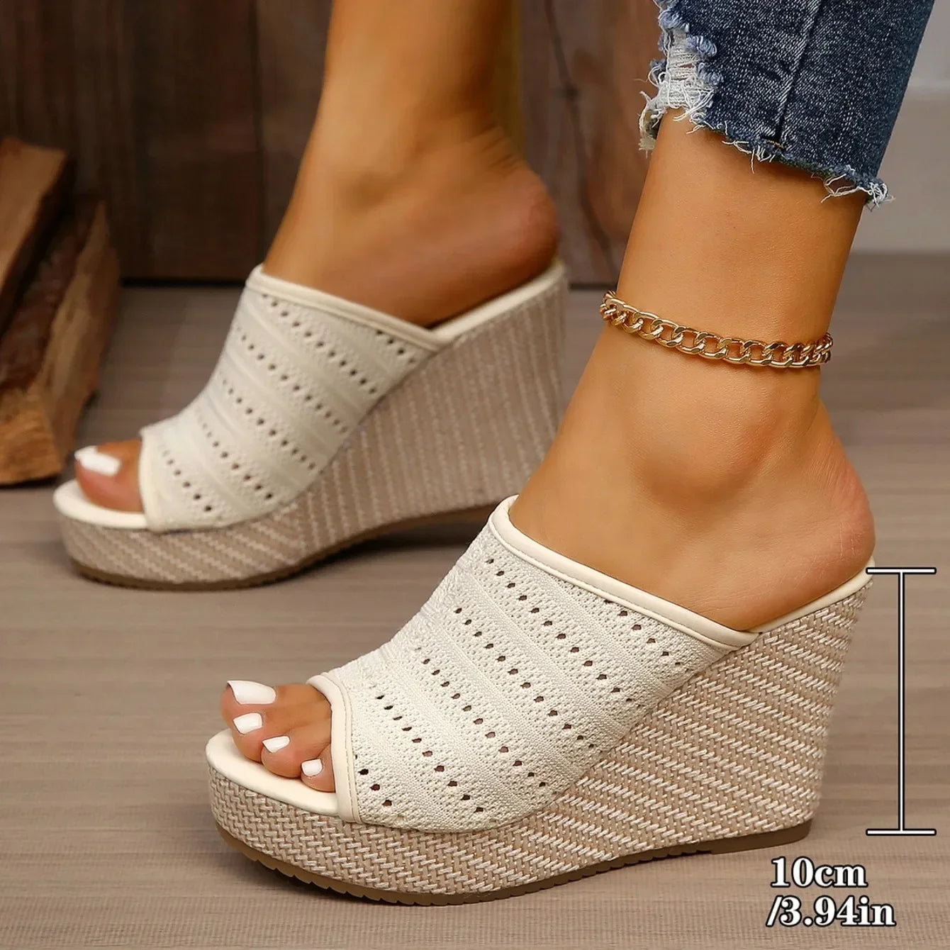 Women's Perforated Stretch-Knit Wedge Sandals Corvine