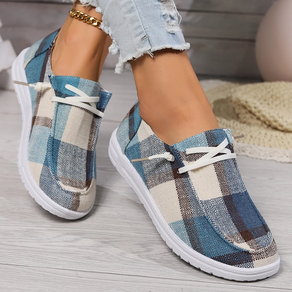 Women's Plaid Canvas Loafers Corvine