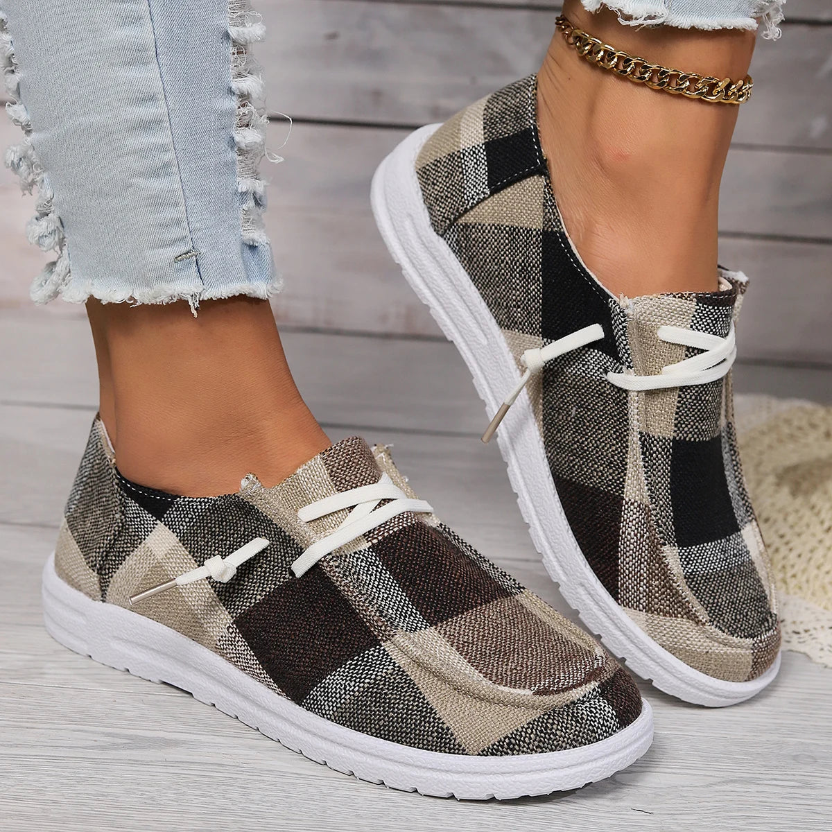 Women's Plaid Canvas Loafers Corvine