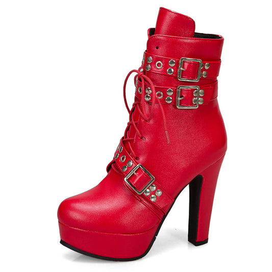 Women's Plush Lined Black Ankle Boots with High Heel Corvine