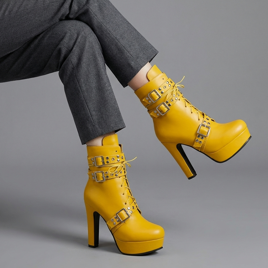 Women's Plush Lined Black Ankle Boots with High Heel Corvine