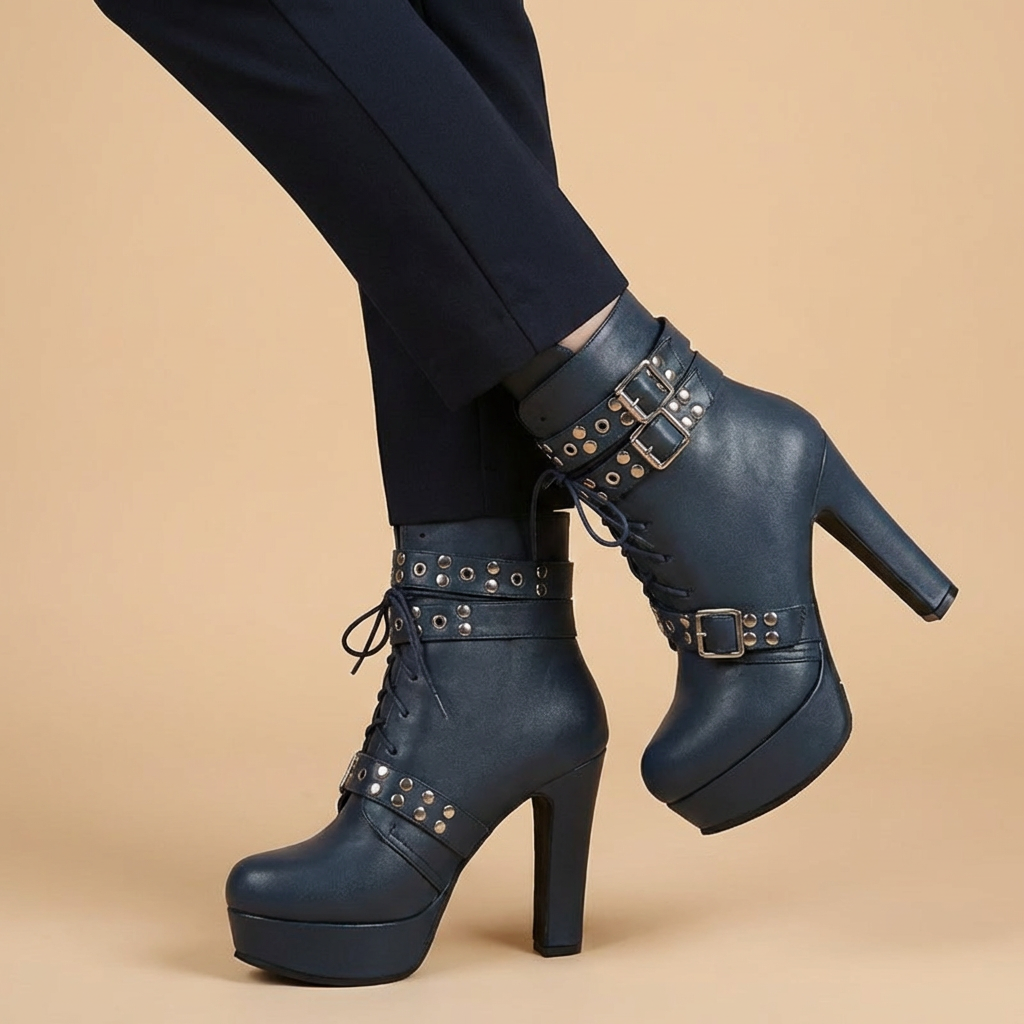 Women's Plush Lined Black Ankle Boots with High Heel Corvine