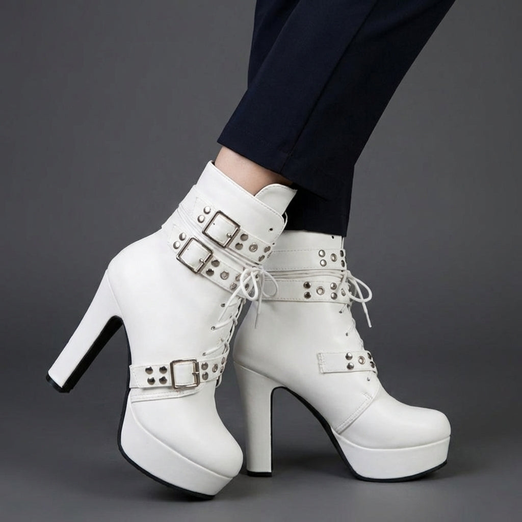 Women's Plush Lined Black Ankle Boots with High Heel Corvine