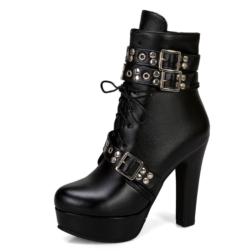 Women's Plush Lined Black Ankle Boots with High Heel Corvine
