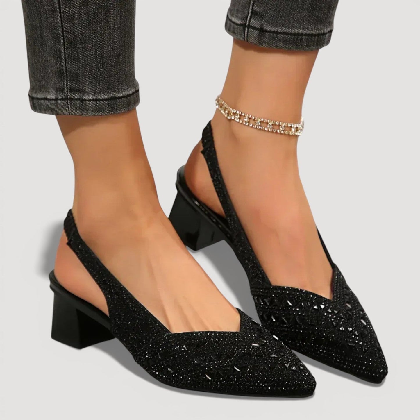 Women's Polished Black Slingback Heels Corvine