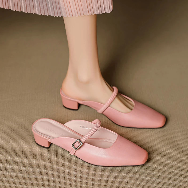 Women's Polished Genuine Leather Mary Jane Mules Corvine