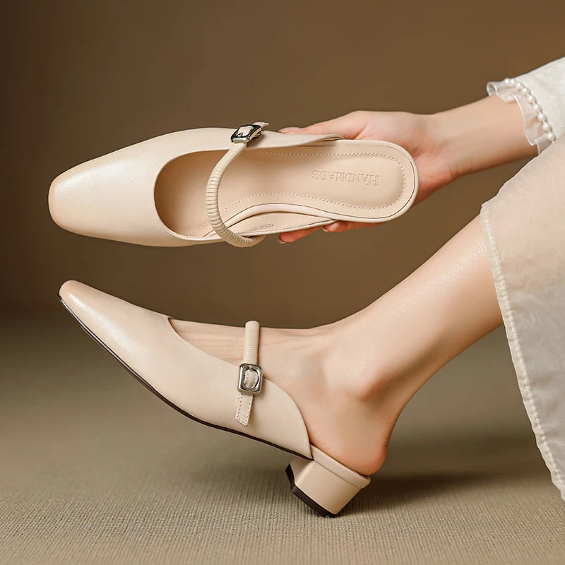 Women's Polished Genuine Leather Mary Jane Mules Corvine