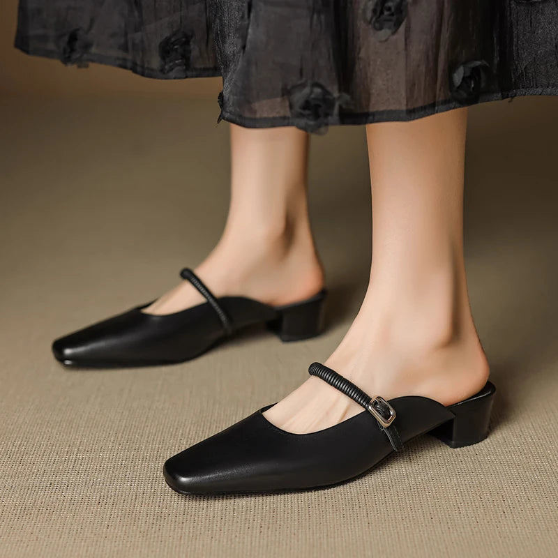 Women's Polished Genuine Leather Mary Jane Mules Corvine