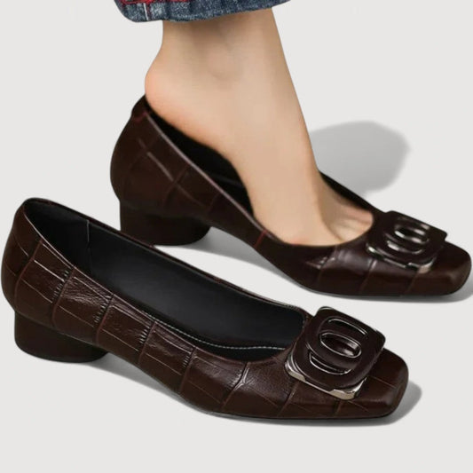 Women's Polished Synthetic Leather Block Heel Shoes Corvine