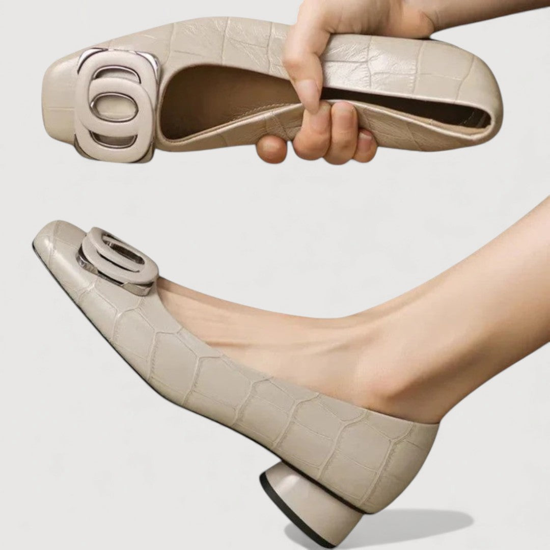 Women's Polished Synthetic Leather Block Heel Shoes Corvine