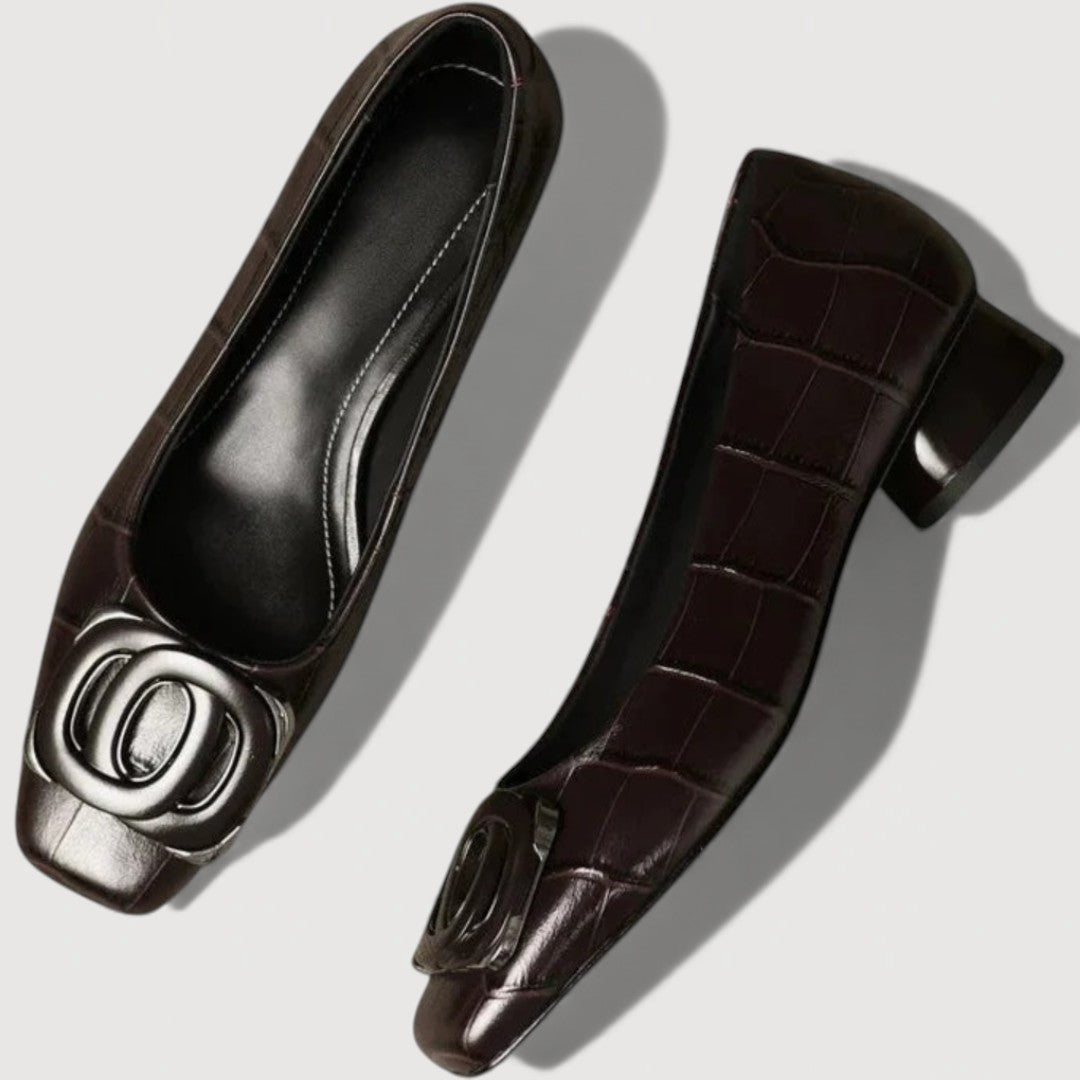 Women's Polished Synthetic Leather Block Heel Shoes Corvine