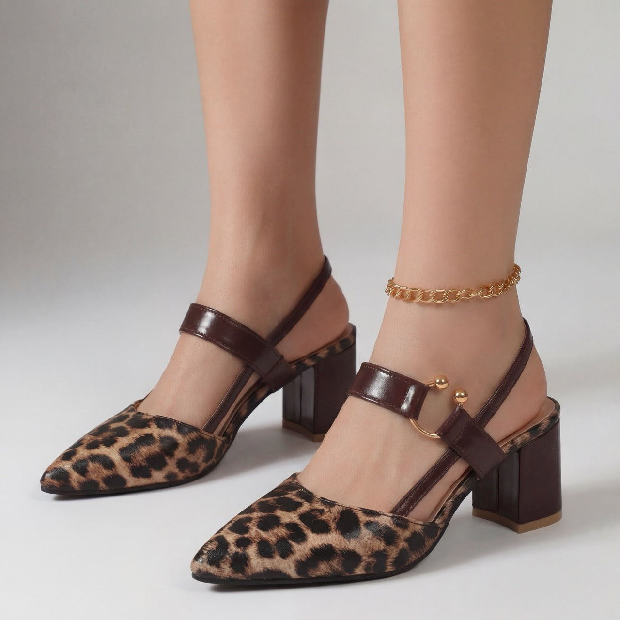 Women's Polished Vegan Leather Block Heel Shoes Corvine