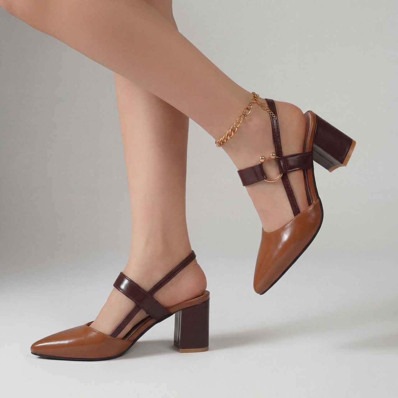 Women's Polished Vegan Leather Block Heel Shoes Corvine