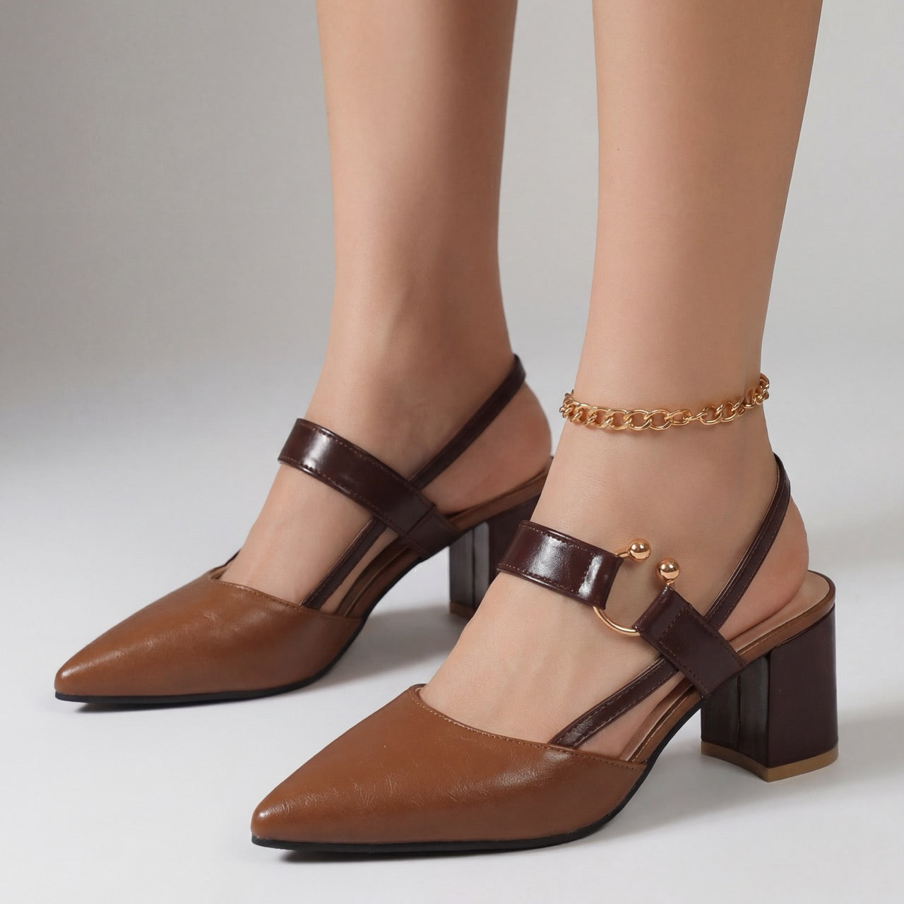 Women's Polished Vegan Leather Block Heel Shoes Corvine