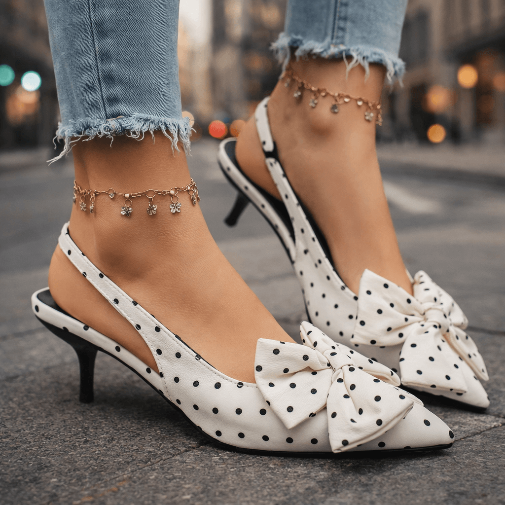 Women's Polka-Dot Pattern Slingback Heels Corvine