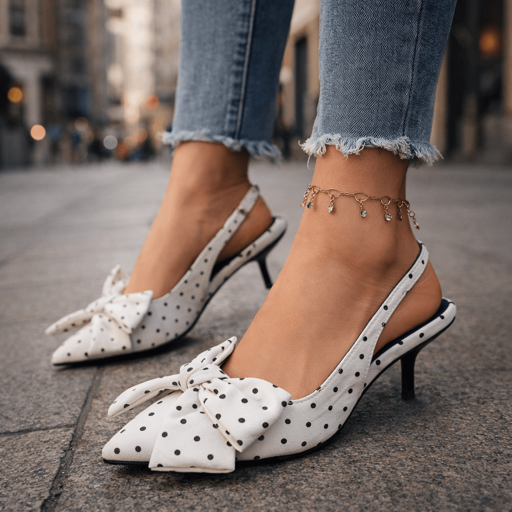 Women's Polka-Dot Pattern Slingback Heels Corvine
