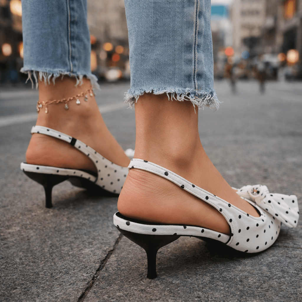 Women's Polka-Dot Pattern Slingback Heels Corvine