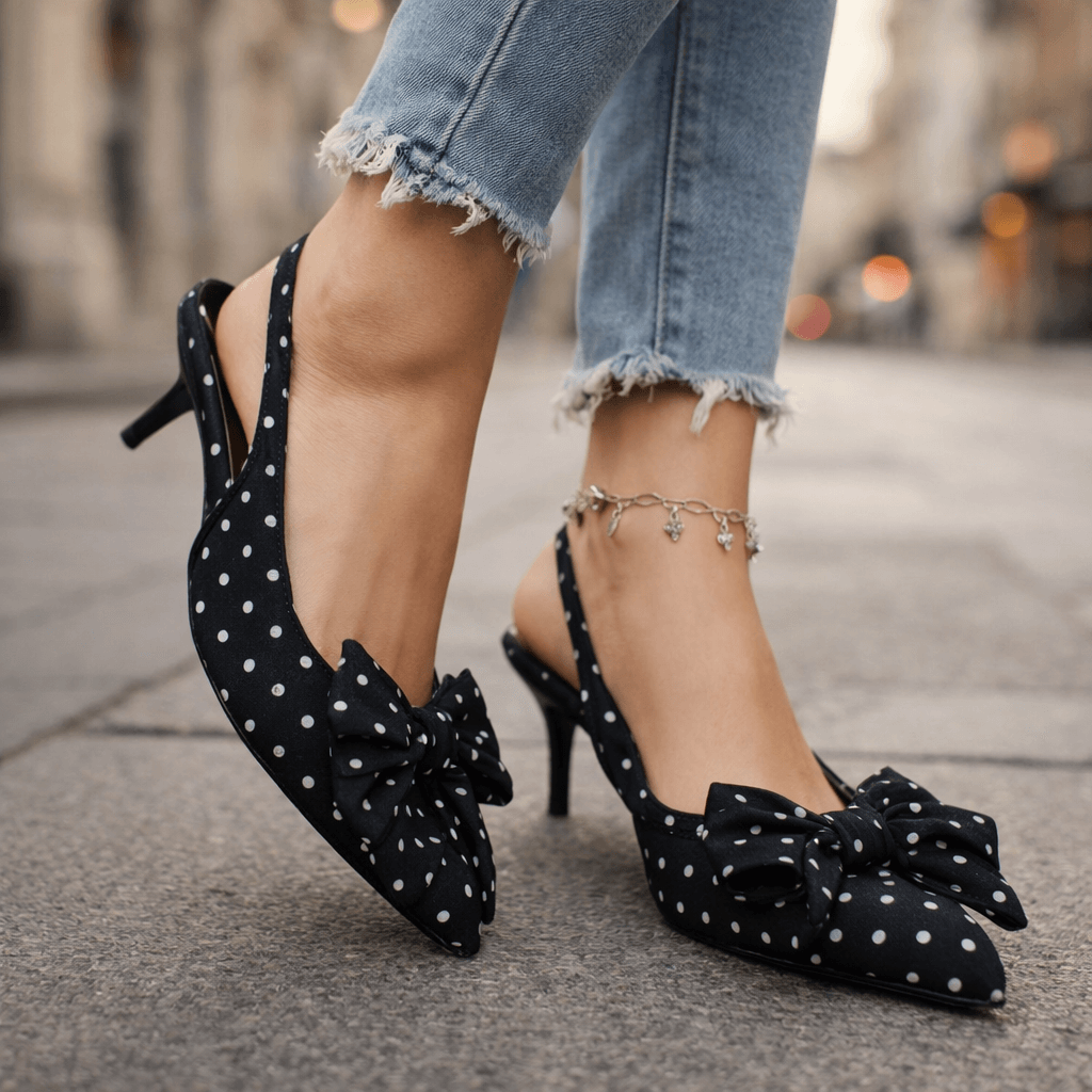 Women's Polka-Dot Pattern Slingback Heels Corvine