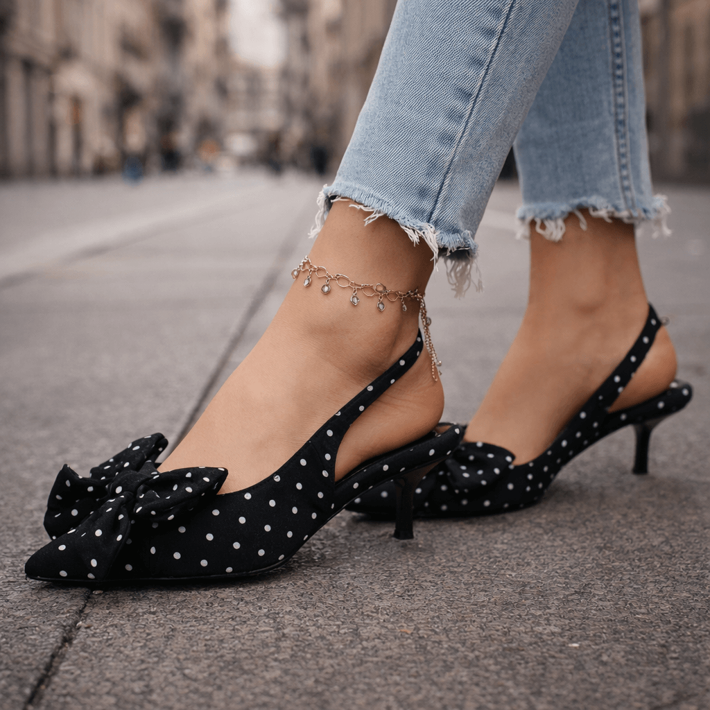 Women's Polka-Dot Pattern Slingback Heels Corvine