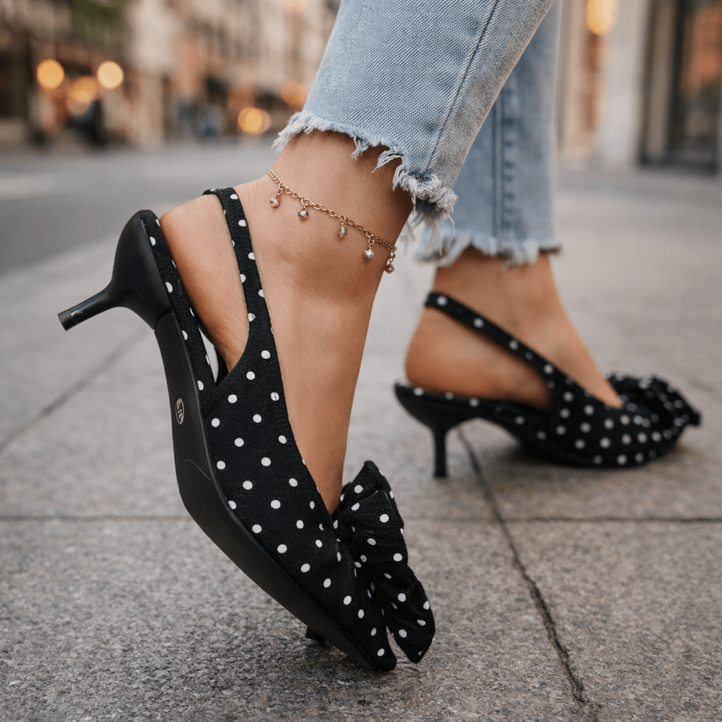 Women's Polka-Dot Pattern Slingback Heels Corvine