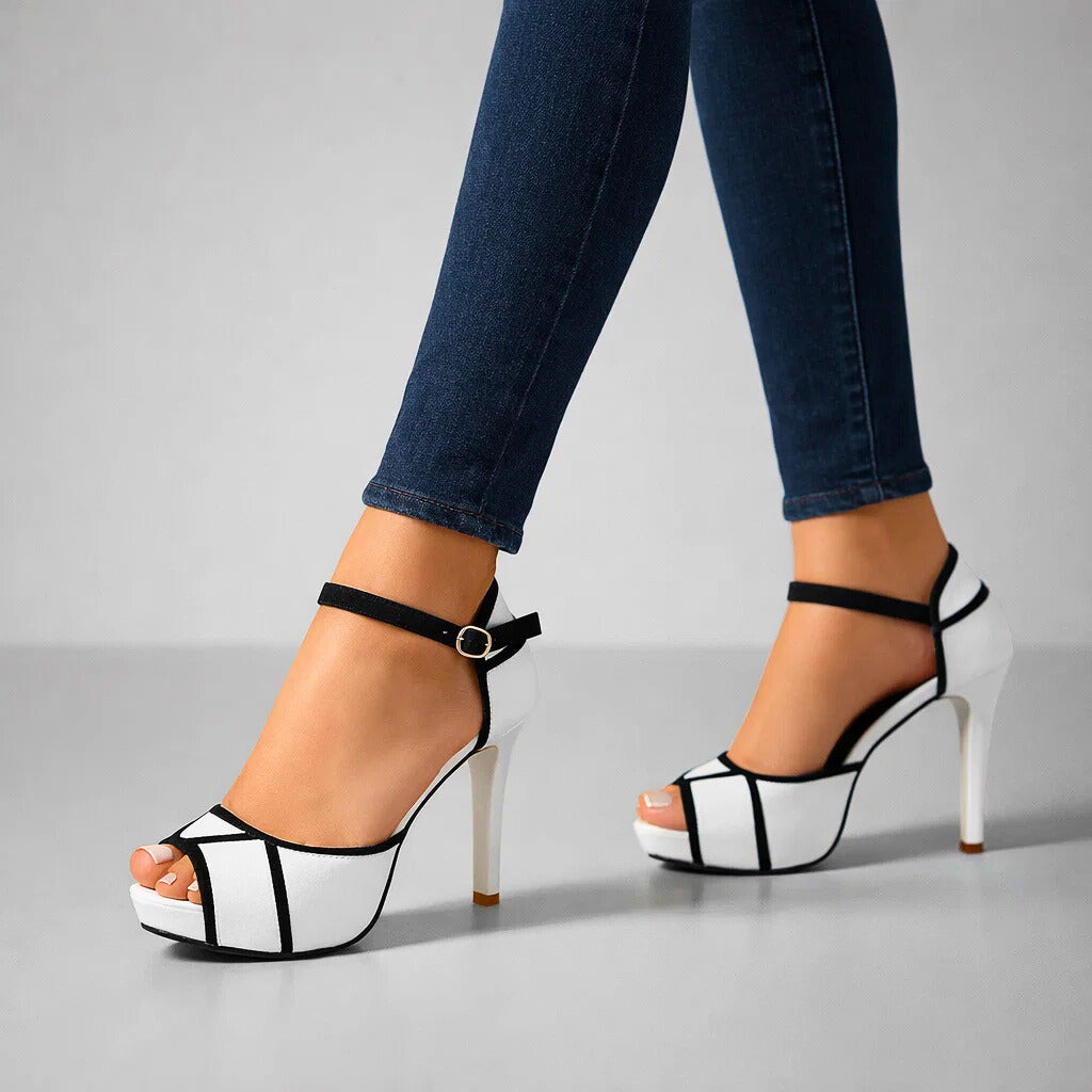 Women's Premium Leather Abstract Pattern Heels Corvine