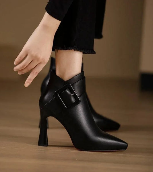Women's Premium Leather Black Ankle Boots Corvine