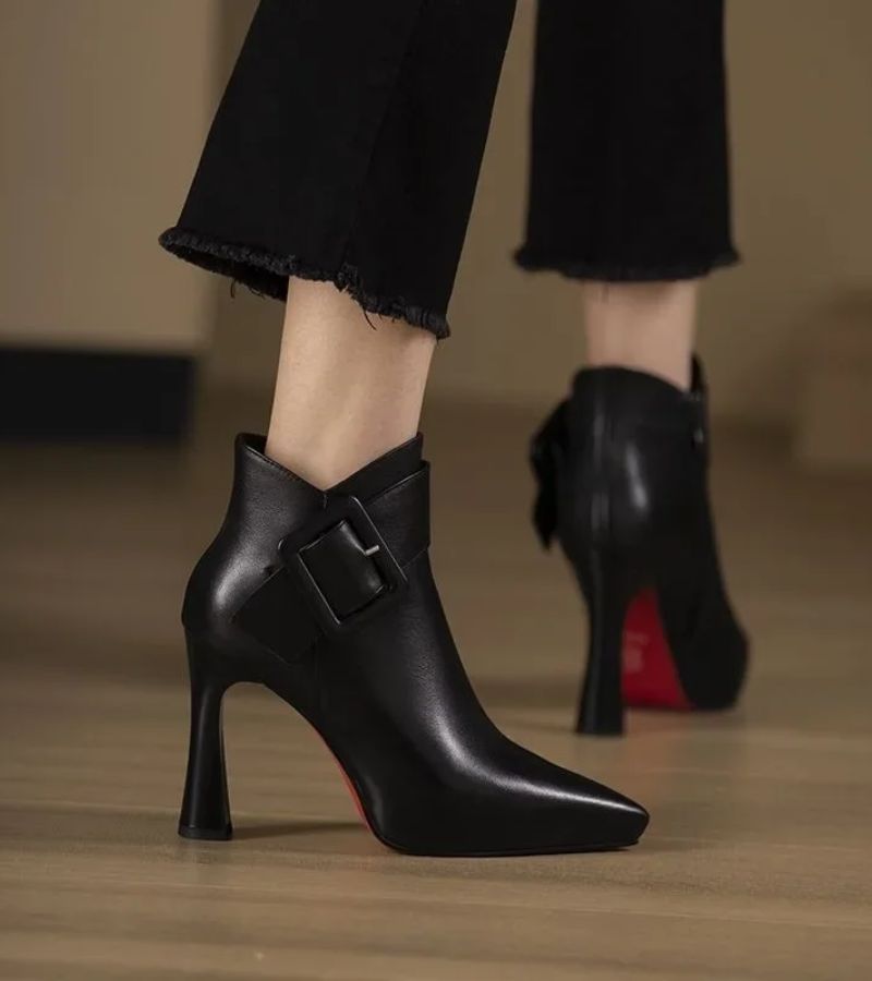 Women's Premium Leather Black Ankle Boots Corvine