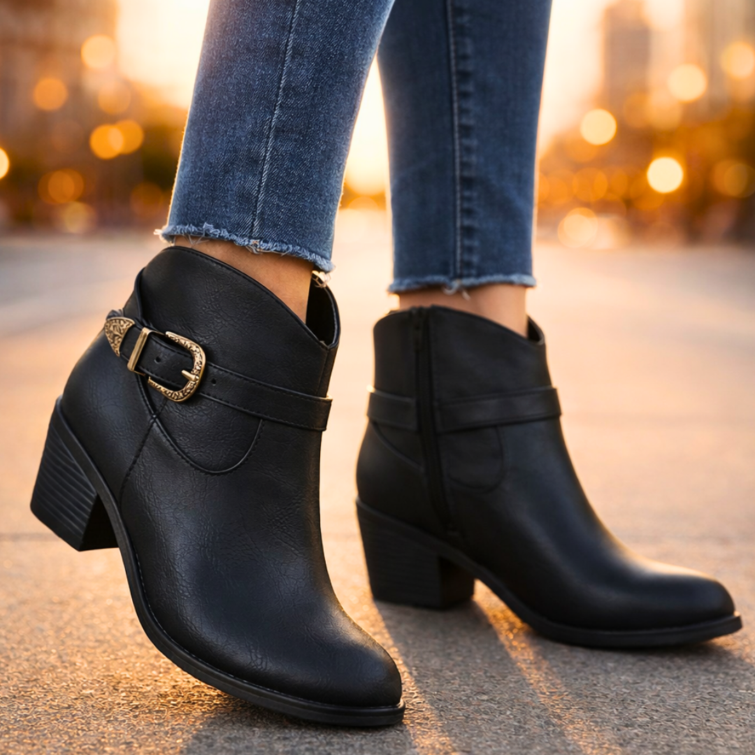 Women's Premium Leather Black Ankle Boots Corvine