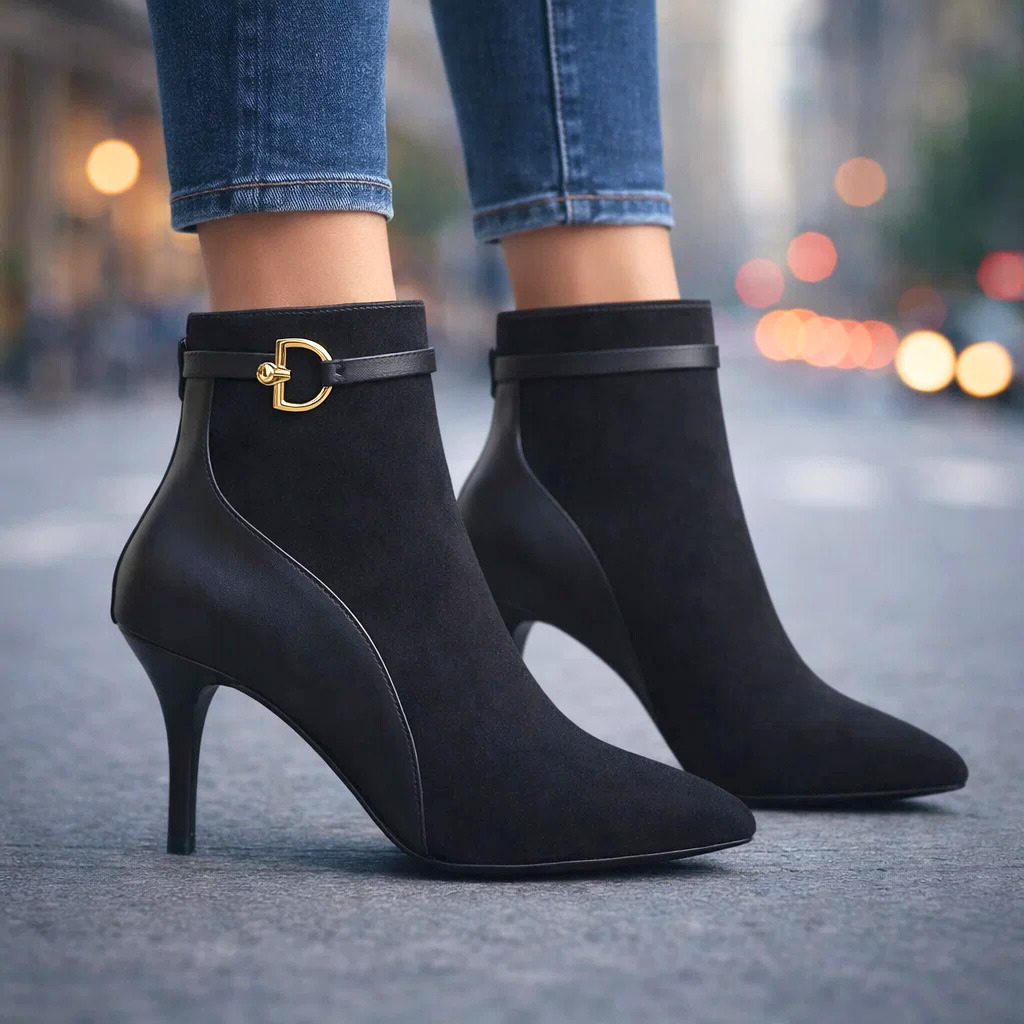 Women's Premium Leather Black Ankle Boots Corvine