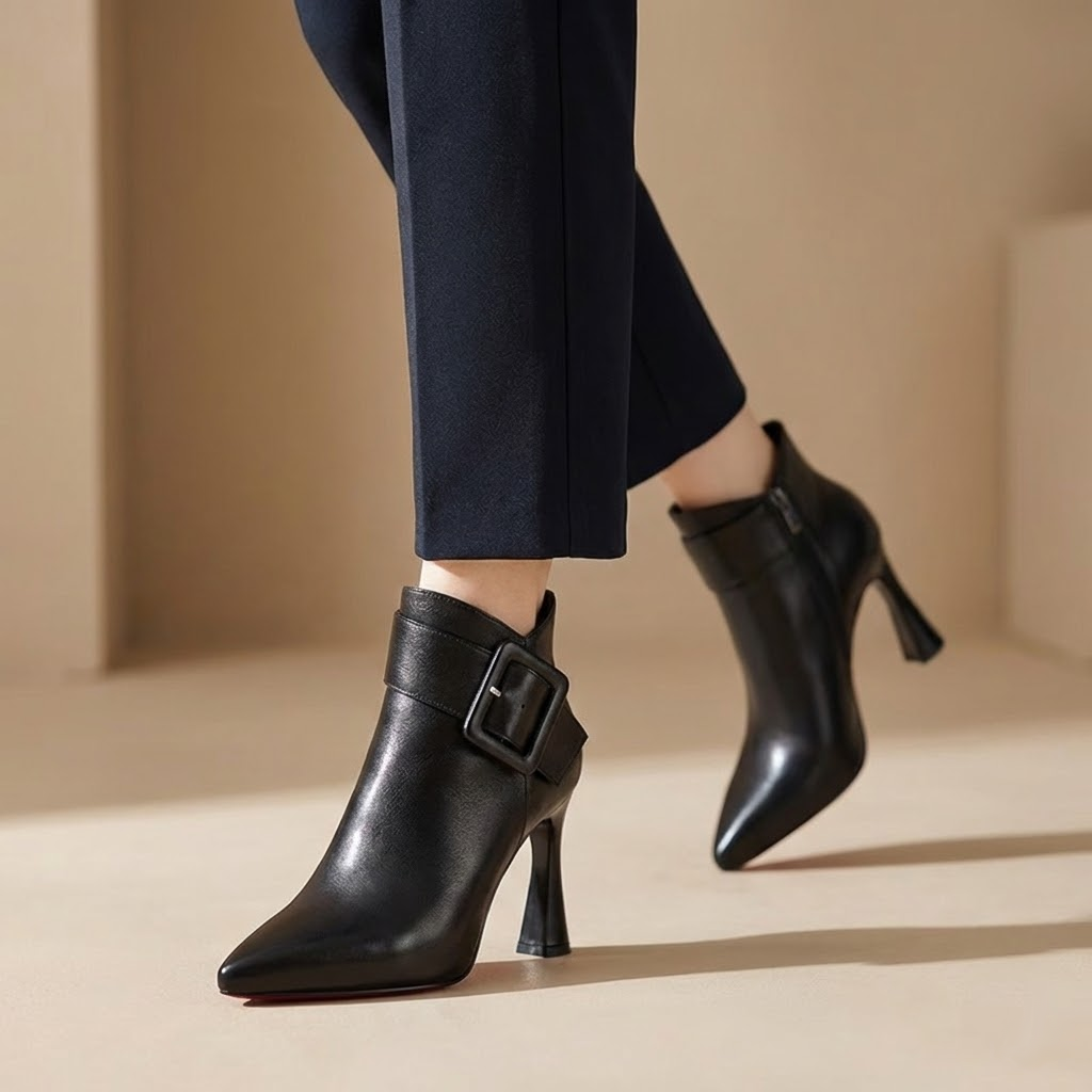Women's Premium Leather Black Ankle Boots Corvine