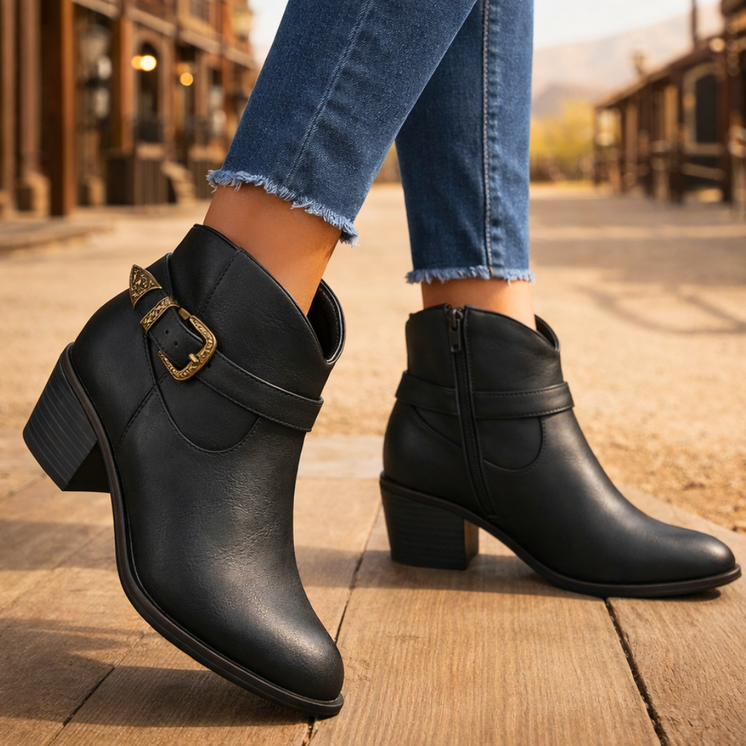 Women's Premium Leather Black Ankle Boots Corvine